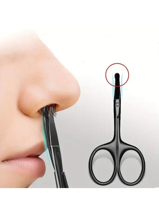 Black Nose Hair Trimmer with Safety Scissors for Face Ear Eyebrow Portable Home Travel - Image 1